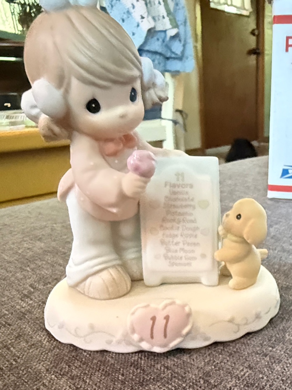 Precious Moments Girl Figurine with Puppy in Pink and Cream